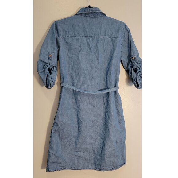 Speed Limit Cotton Chambray Button Shirt Dress Women's Small Belted Pockets - Picture 2 of 9